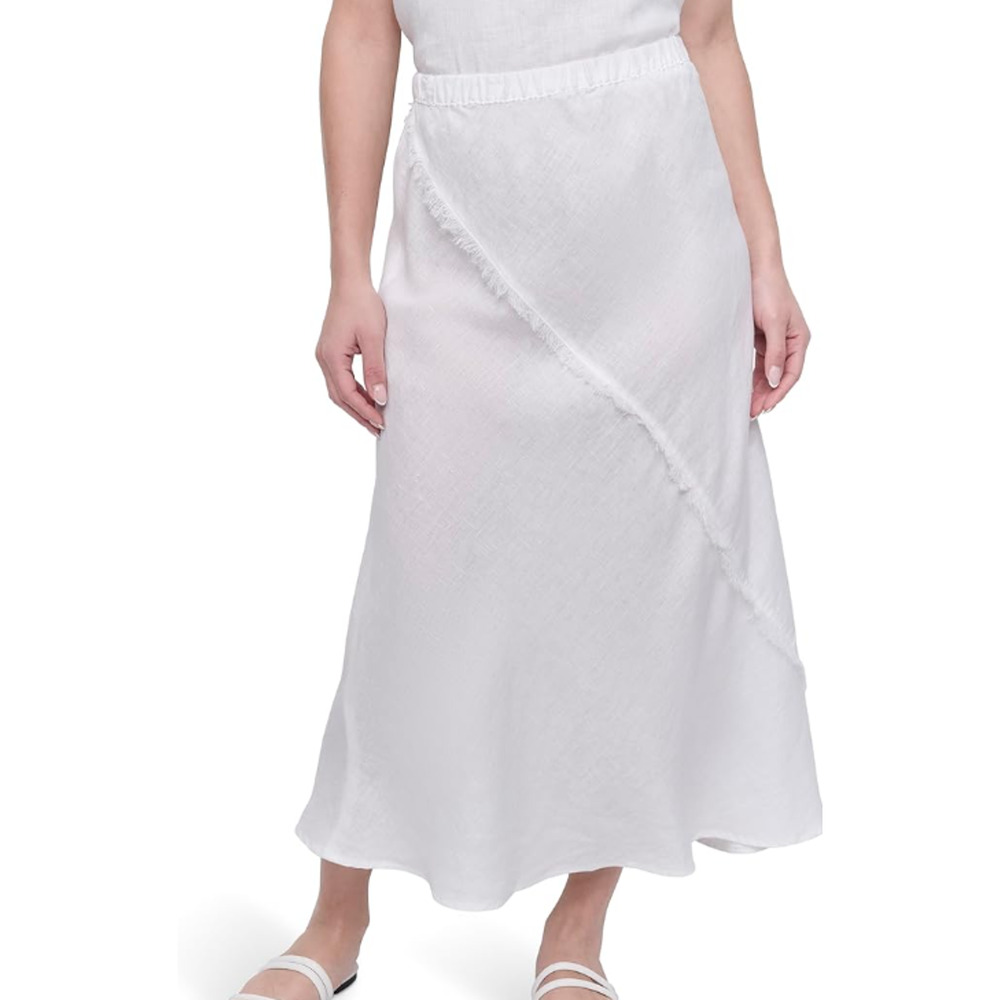 DKNY Womens Lightweight Linen Midi Skirt White Size XL 17128